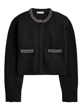 J. Crew New Relaxed Emilie Sweater Lady Jacket with Jewel Trim size Small Black